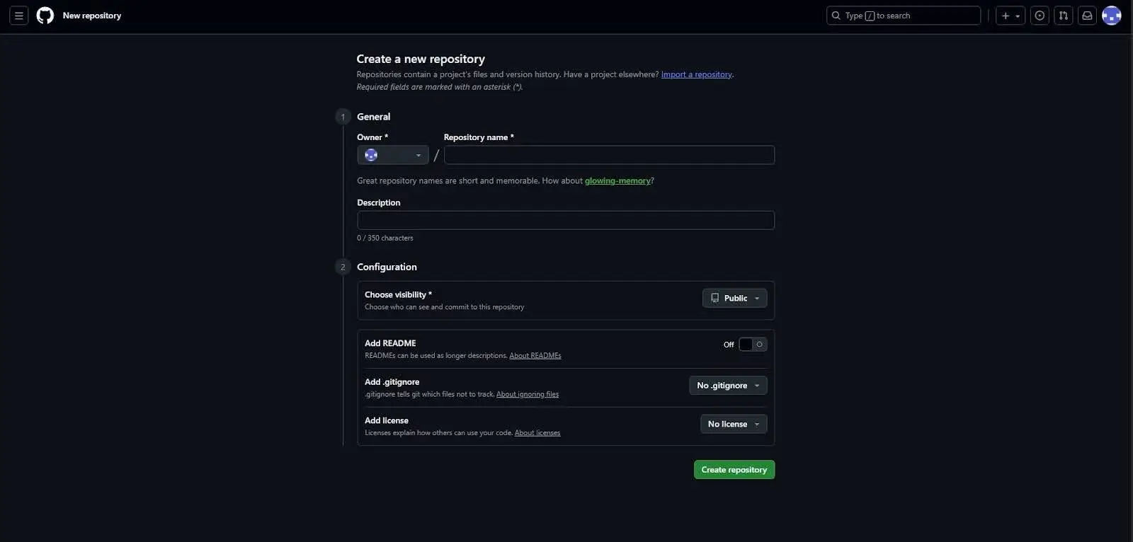 گام دوم: ساخت ریپازیتوری (Create Repository)