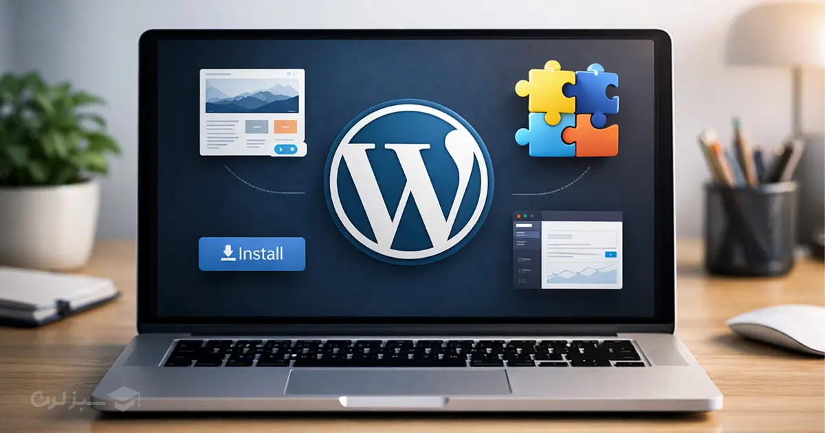 لوگویی از وردپرس در وسط مانیتور